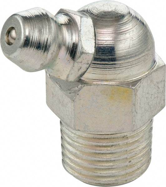 Umeta - 65° Head Angle, 1/8 PTF Steel Standard Grease Fitting - 3/8" Hex, 2-3/4" Overall Height, Zinc Plated Finish - Americas Industrial Supply