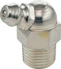 Umeta - 67° Head Angle, M8x1 Metric Steel Standard Grease Fitting - 9mm Hex, 20.5mm Overall Height, 5.5mm Shank Length, Zinc Plated Finish - Americas Industrial Supply