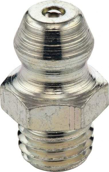 Umeta - Straight Head Angle, M8x1.25 Metric Stainless Steel Standard Grease Fitting - 9mm Hex, 15mm Overall Height, 5.5mm Shank Length - Americas Industrial Supply