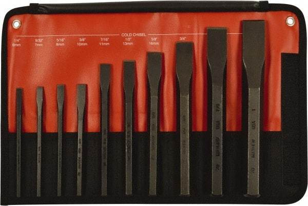 Mayhew - 10 Piece Cold Chisel Set - Hot Forged Carbon Steel, Sizes Included 1/4 to 1" - Americas Industrial Supply