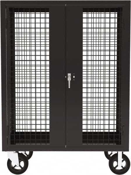 Valley Craft - 2,000 Lb Capacity, 4-Sided Steel Security Truck - 24" Long x 48" Wide x 66" High, 8" Diam Mold-On Rubber Wheels - Americas Industrial Supply