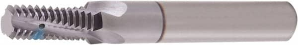 Vargus - 3/8-18 NPT, 0.439" Cutting Diam, 4 Flute, Solid Carbide Helical Flute Thread Mill - Internal/External Thread, 0.583" LOC, 2-7/8" OAL, 1/2" Shank Diam - Americas Industrial Supply