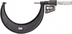 Starrett - 127 to 152 mm Range, 0.0001" Resolution, Standard Throat, Electronic Outside Micrometer - 0.0002" Accuracy, Friction Thimble, Micro Lapped Carbide Face, CR2450 Battery, Includes 3V Battery - Americas Industrial Supply