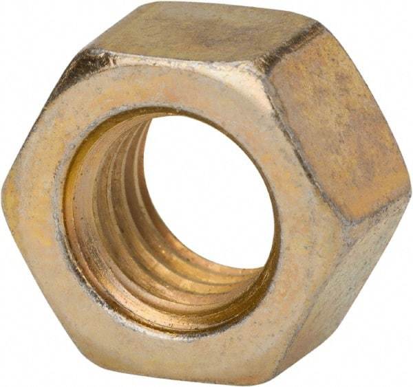 Made in USA - 5/8-18 UNF Steel Right Hand Hex Nut - 15/16" Across Flats, 35/64" High, Zinc Yellow Dichromate Finish - Americas Industrial Supply