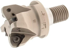 Walter - 21° Lead Angle, 2" Max Cut Diam, 1.291" Min Cut Diam, 0.079" Max Depth of Cut, Indexable Chamfer & Angle End Mill - 4 Inserts, P23696 Insert Style, 80mm OAL, Through Coolant, Threaded Shank - Americas Industrial Supply