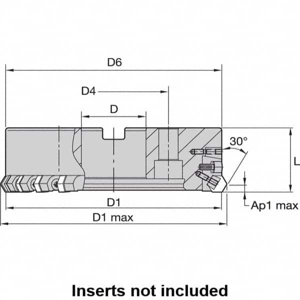 Kennametal - 6" Cut Diam, 2" Arbor Hole, 8mm Max Depth of Cut, 30° Indexable Chamfer & Angle Face Mill - 20 Inserts, HNGX 0905... Insert, Right Hand Cut, 20 Flutes, Series HexaCut - Americas Industrial Supply