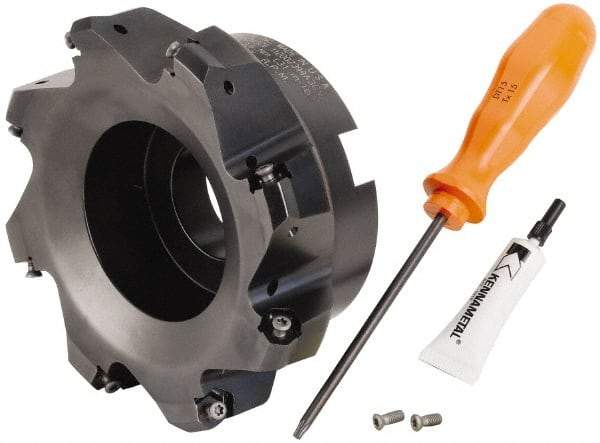 Kennametal - 5" Cut Diam, 1-1/2" Arbor Hole, 3.23mm Max Depth of Cut, 45° Indexable Chamfer & Angle Face Mill - 8 Inserts, HNGJ 0604... Insert, Right Hand Cut, 8 Flutes, Through Coolant, Series Dodeka Mini - Americas Industrial Supply