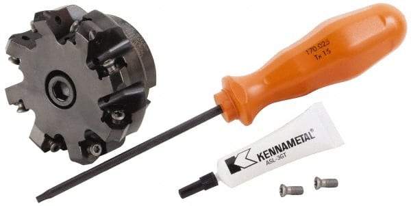 Kennametal - 2" Cut Diam, 3/4" Arbor Hole, 3.23mm Max Depth of Cut, 45° Indexable Chamfer & Angle Face Mill - 8 Inserts, HNGJ 0604... Insert, Right Hand Cut, 8 Flutes, Through Coolant, Series Dodeka Mini - Americas Industrial Supply