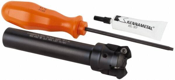 Kennametal - 45° Lead Angle, 33.58mm Max Cut Diam, 1" Min Cut Diam, 3.23mm Max Depth of Cut, Indexable Chamfer and Angle End Mill - 3 Inserts, HNGJ 0604ANENLD Insert Style, 121.92mm Overall Length, Through Coolant, Straight Shank - Americas Industrial Supply