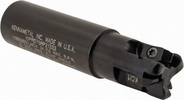 Kennametal - 3/4" Cutting Diam, 3/4" Shank Diam, 3/4" Max Depth of Cut, Straight Shank Indexable Copy End Mill - 3 Inserts, RP.. 2150.. Insert, KIPR Toolholder, Through Coolant - Americas Industrial Supply