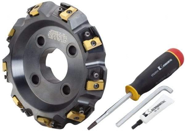 APT - Arbor Hole Connection, 0.485" Cutting Width, 1-7/8" Depth of Cut, 6" Cutter Diam, 1-1/2" Hole Diam, 12 Tooth Indexable Slotting Cutter - SM61 Toolholder, CTA 4 Insert, Neutral Cutting Direction - Americas Industrial Supply