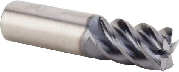 Kennametal - 3/8", 7/8" LOC, 3/8" Shank Diam, 2-1/2" OAL, 5 Flute, Solid Carbide Square End Mill - Single End, AlTiN Finish, Spiral Flute, 47° Helix, Centercutting, Right Hand Cut, Right Hand Flute, Series HPFSS - Americas Industrial Supply