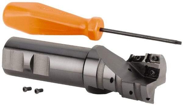 Kennametal - 40mm Cut Diam, 42mm Max Depth of Cut, 32mm Shank Diam, 130mm OAL, Indexable Square Shoulder Helical End Mill - GOMT 13T3.., JOMT 13T3.. Inserts, Weldon Shank, 0° Lead Angle, Series KDMR - Americas Industrial Supply