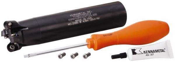 Kennametal - 1-1/2" Cutting Diam, 1-1/4" Shank Diam, 1-1/2" Max Depth of Cut, Straight Shank Indexable Copy End Mill - 4 Inserts, RP.T 43.. Insert, KSRM Toolholder, Through Coolant - Americas Industrial Supply