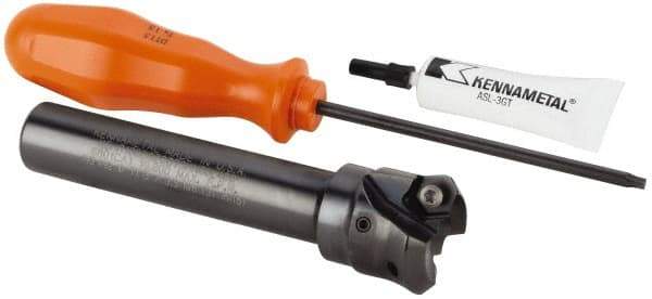 Kennametal - 45° Lead Angle, 33.58mm Max Cut Diam, 1" Min Cut Diam, 3.23mm Max Depth of Cut, Indexable Chamfer and Angle End Mill - 2 Inserts, HNGJ 0604ANENLD Insert Style, 121.92mm Overall Length, Through Coolant, Straight Shank - Americas Industrial Supply