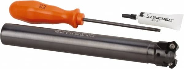 Kennametal - 45° Lead Angle, 33.58mm Max Cut Diam, 1" Min Cut Diam, 3.23mm Max Depth of Cut, Indexable Chamfer and Angle End Mill - 3 Inserts, HNGJ 0604ANENLD Insert Style, 203.2mm Overall Length, Through Coolant, Straight Shank - Americas Industrial Supply