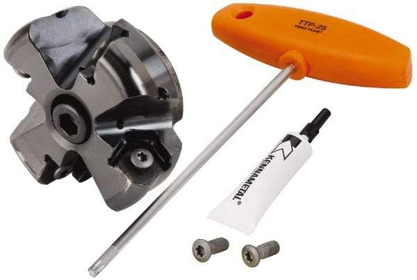 Kennametal - 3" Cut Diam, 1" Arbor Hole, 8mm Max Depth of Cut, 45° Indexable Chamfer & Angle Face Mill - 4 Inserts, HNPJ 1307... Insert, Right Hand Cut, 4 Flutes, Through Coolant, Series Dodeka Max - Americas Industrial Supply