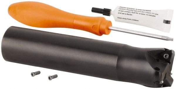 Kennametal - 1-1/2" Cut Diam, 0.059" Max Depth, 1-1/4" Shank Diam, Cylindrical Shank Indexable High-Feed Helical End Mill - Screw Holding Method, WOEJ090512.. Insert, KF2X Toolholder, Through Coolant - Americas Industrial Supply