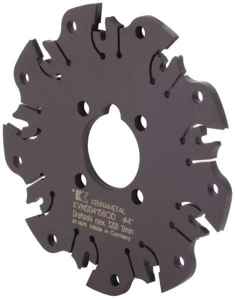 Kennametal - Arbor Hole Connection, 0.164" Cutting Width, 1-1/16" Depth of Cut, 4" Cutter Diam, 1" Hole Diam, 9 Tooth Indexable Slotting Cutter - KVNS Toolholder, OD 4158.. Insert - Americas Industrial Supply