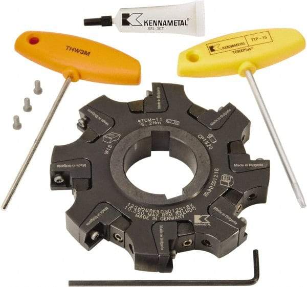 Kennametal - Arbor Hole Connection, 0.461" Cutting Width, 1.3386" Depth of Cut, 125mm Cutter Diam, 1.5748" Hole Diam, 8 Tooth Indexable Slotting Cutter - KSSM Toolholder, SD.T 1204.. Insert, Right Hand Cutting Direction - Americas Industrial Supply