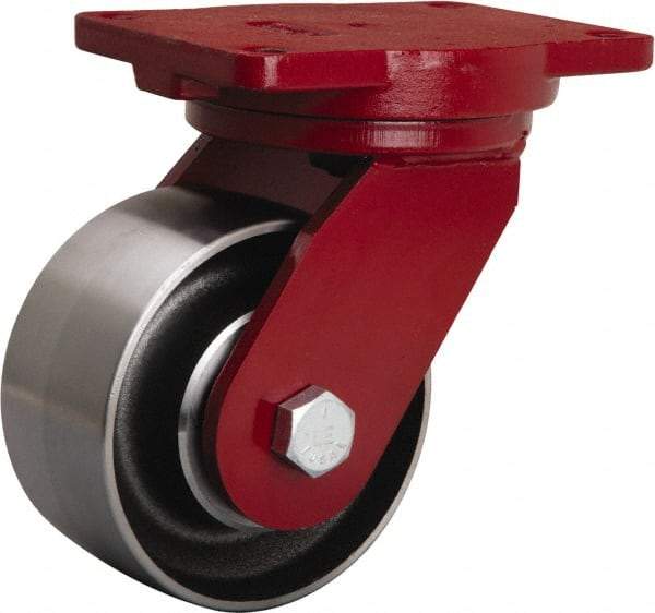Hamilton - 6" Diam x 3" Wide x 8-1/2" OAH Top Plate Mount Swivel Caster - Forged Steel, 4,000 Lb Capacity, Sealed Precision Ball Bearing, 6-1/8 x 7-1/2" Plate - Americas Industrial Supply
