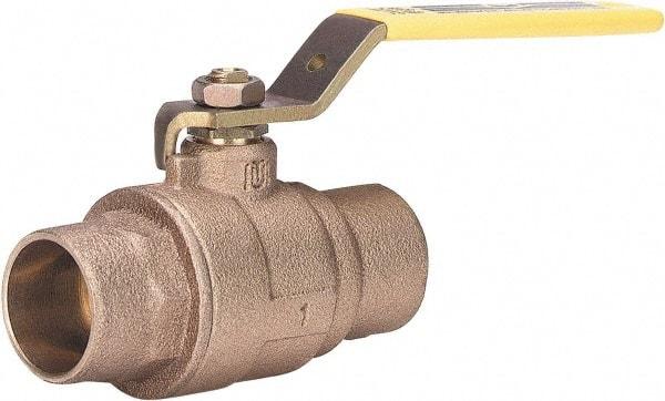 Milwaukee Valve - 1/2" Pipe, Full Port, Bronze Full Port Ball Valve - 2 Piece, Solder Ends, Lever Handle, 600 WOG, 150 WSP - Americas Industrial Supply