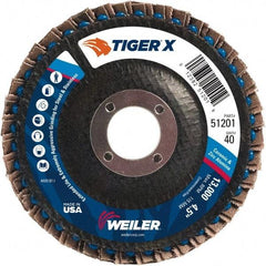 Weiler - 426 Grit, 4-1/2" Disc Diam, 7/8" Center Hole, Type 29 Zirconia Alumina Flap Disc - 13,000 Max RPM, Phenolic Backing, Arbor Attaching System, Coated - Americas Industrial Supply