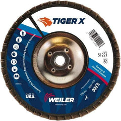Weiler - 60 Grit, 7" Disc Diam, 5/8-11 Center Hole, Type 29 Zirconia Alumina Flap Disc - 8,600 Max RPM, Phenolic Backing, Arbor Attaching System, Coated - Americas Industrial Supply