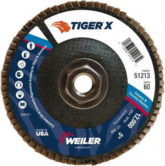 Weiler - 251 Grit, 5" Disc Diam, 5/8-11 Center Hole, Type 29 Zirconia Alumina Flap Disc - 12,000 Max RPM, Phenolic Backing, Arbor Attaching System, Coated - Americas Industrial Supply