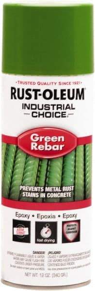 Rust-Oleum - Green Rebar, Gloss, Rebar Coating Spray Paint - 8 Sq Ft per Can, 12 oz Container - Americas Industrial Supply