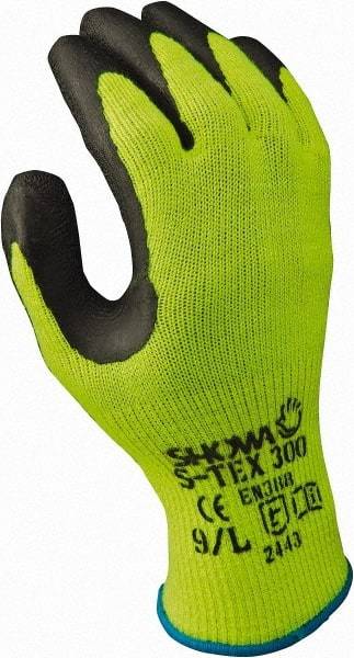 SHOWA - Size S (7), ANSI Cut Lvl 4, Abrasion Lvl 4, Natural Rubber Latex Coated Natural Rubber Cut Resistant Gloves - 10" Long, Palm Coated, Polyester, Stainless Steel & Kevlar Lining, Knit Wrist, Green/Yellow, Paired - Americas Industrial Supply