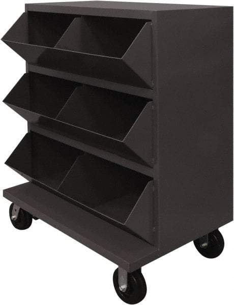 Durham - 2,400 Lb Capacity, 24" Wide x 36" Long x 49-1/4" High Storage Bin Cart - 6 Slot, Steel, 2 Rigid/2 Swivel Casters - Americas Industrial Supply