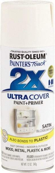 Rust-Oleum - Blossom White, Satin, Enamel Spray Paint - 8 Sq Ft per Can, 12 oz Container, Use on Multipurpose - Americas Industrial Supply