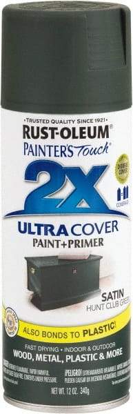 Rust-Oleum - Hunt Club Green, Satin, Enamel Spray Paint - 8 Sq Ft per Can, 12 oz Container, Use on Multipurpose - Americas Industrial Supply