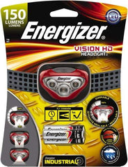 Energizer - White LED Bulb, 180 Lumens, Hands-free Flashlight - Red, Gray Plastic Body, 3 AAA Alkaline Batteries Included - Americas Industrial Supply