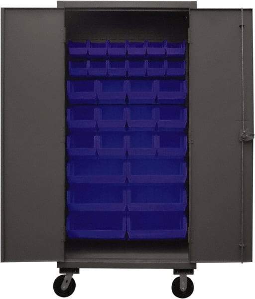 Durham - 30 Bin Mobile Storage Cabinet - Steel, 36" Wide x 24" Deep x 80" High, Blue - Americas Industrial Supply