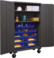 Durham - 2 Shelf 18 Bin Mobile Storage Cabinet - Steel, 48" Wide x 24" Deep x 80" High, Blue - Americas Industrial Supply