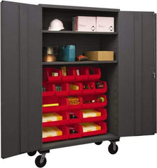 Durham - 2 Shelf 18 Bin Mobile Storage Cabinet - Steel, 48" Wide x 24" Deep x 80" High, Red - Americas Industrial Supply
