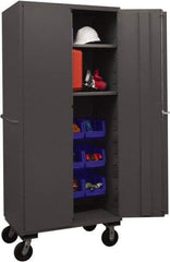 Durham - 2 Shelf 12 Bin Mobile Storage Cabinet - Steel, 36" Wide x 24" Deep x 80" High, Blue - Americas Industrial Supply