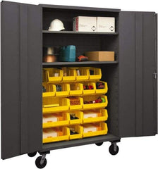 Durham - 2 Shelf 18 Bin Mobile Storage Cabinet - Steel, 48" Wide x 24" Deep x 80" High, Yellow - Americas Industrial Supply