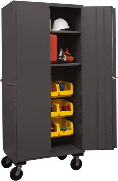 Durham - 2 Shelf 12 Bin Mobile Storage Cabinet - Steel, 36" Wide x 24" Deep x 80" High, Yellow - Americas Industrial Supply