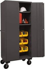 Durham - 2 Shelf 12 Bin Mobile Storage Cabinet - Steel, 36" Wide x 24" Deep x 80" High, Yellow - Americas Industrial Supply