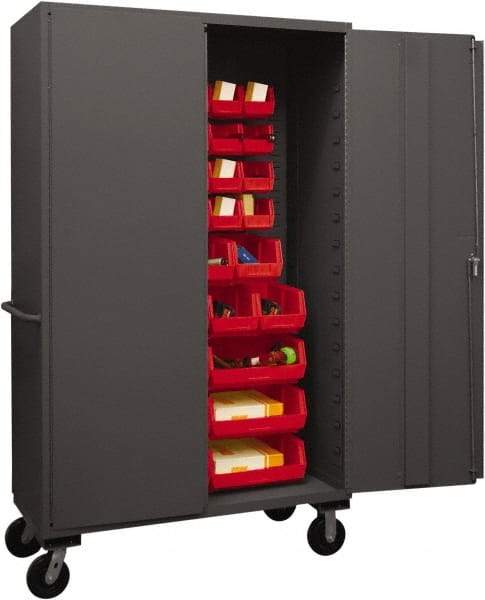 Durham - 42 Bin Mobile Storage Cabinet - Steel, 48" Wide x 24" Deep x 80" High, Red - Americas Industrial Supply