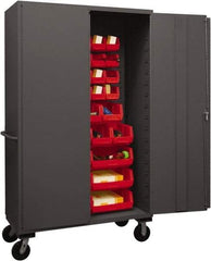 Durham - 42 Bin Mobile Storage Cabinet - Steel, 48" Wide x 24" Deep x 80" High, Red - Americas Industrial Supply