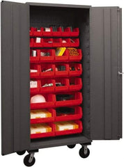 Durham - 30 Bin Mobile Storage Cabinet - Steel, 36" Wide x 24" Deep x 80" High, Red - Americas Industrial Supply