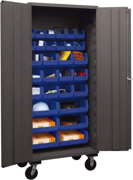 Durham - 30 Bin Mobile Storage Cabinet - Steel, 36" Wide x 24" Deep x 80" High, Blue - Americas Industrial Supply