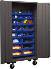 Durham - 30 Bin Mobile Storage Cabinet - Steel, 36" Wide x 24" Deep x 80" High, Blue - Americas Industrial Supply
