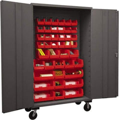 Durham - 42 Bin Mobile Storage Cabinet - Steel, 48" Wide x 24" Deep x 80" High, Red - Americas Industrial Supply