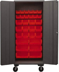Durham - 30 Bin Mobile Storage Cabinet - Steel, 36" Wide x 24" Deep x 80" High, Red - Americas Industrial Supply