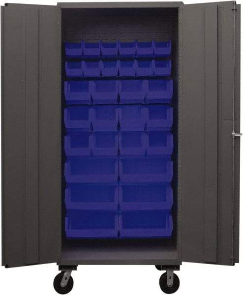 Durham - 30 Bin Mobile Storage Cabinet - Steel, 36" Wide x 24" Deep x 80" High, Blue - Americas Industrial Supply